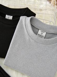 SHEIN 4 件套 青少年男孩柔软舒适圆领插肩长袖 T 恤和裤子舒适保暖睡衣家居服套装 - 彩色 - 查看 4