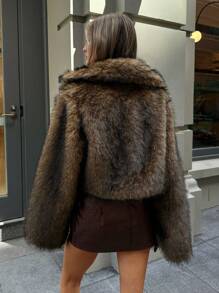 Aloruh 女式复古风格前开仿毛领大衣，冬季时尚外套