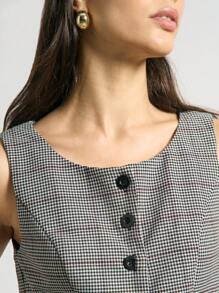 AiiRZ 经典格纹背心马甲前开扣无袖专业商务办公室正式定制秋季春季短款西装外套工作服