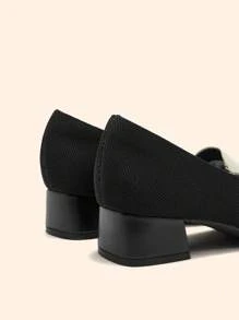 CUCCOO BASICS 女士方头高跟休闲平底鞋，适合圣诞节和新年假期的日常穿着，秋冬季节 - 黑色 - 查看 8