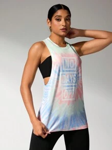 SHEIN Sports Áo ba lỗ thể thao thường ngày rộng rãi cổ tròn in chữ, mùa hè - Màu xanh lam - Xem 6