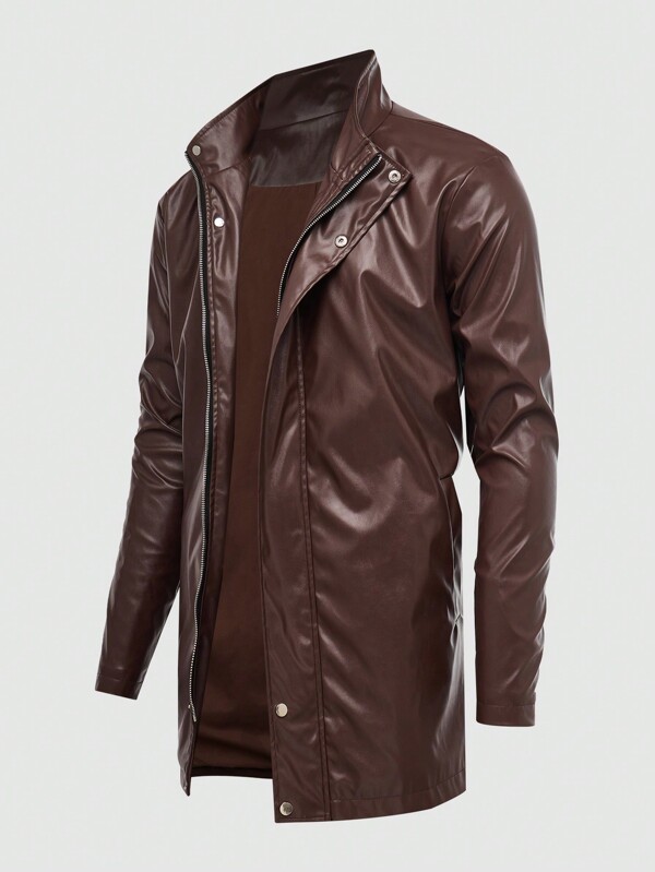 Manfinity RelaxMax Chaqueta casual con cuello de pie y cremallera de unicolor para hombres, otoño