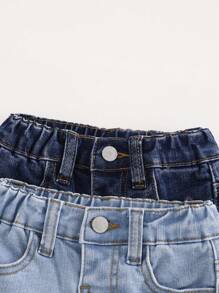 Cozy Pixies Set de 2 pantalones vaqueros con forro térmico cómodos y casuales para niñas en otoño/invierno con bolsillo remendado - Azul lavado medio - Ver 5