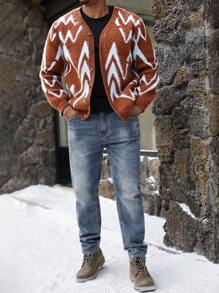 Manfinity Homme Parte superior gráfica casual con botones delanteros y manga larga para hombres de talla grande, para uso diario