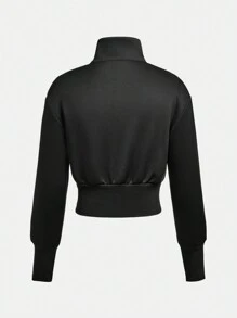 Teen Girls Elegant Ruffled Asymmetric Hem Short Jacket - Black - View 2