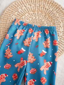Cozy Pixies Bộ 2 món/Bộ áo nỉ trùm đầu dài tay họa tiết bánh gừng Giáng sinh cho bé trai và quần dài chạy bộ - Màu xanh bụi bặm - Xem 9