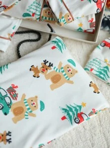 3pcs/Set Newborn Baby Boy Christmas Pattern Lapel Long Sleeve Jumpsuit, Hat Blanket - Multicolor - View 8