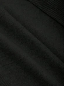 DAZY 织带撞色拼布字母印花保暖衬里女式连帽衫，秋季女装 - 黑色 - 查看 6