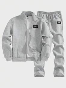 Manfinity VCAY 2pcs Knitted Men's Casual Long Sleeve Jacket & Elastic Waist Straight Leg Pants Set, For Fall Winter - Grey - View 1