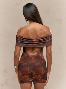 MISSGUIDED Leopard Print Mesh Ruched Off-Shoulder Bodycon Bardot Mini Dress - Multicolor - View 2