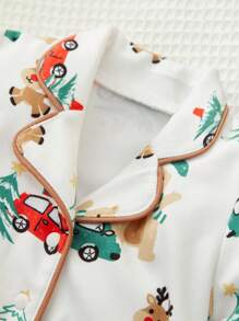 3pcs/Set Newborn Baby Boy Christmas Pattern Lapel Long Sleeve Jumpsuit, Hat Blanket - Multicolor - View 10