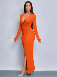 SOLERSUN 圣诞服装、万圣节服装、女士红色连衣裙、派对舞会礼服、女士冬季连衣裙、秋季衬衫、冬季连衣裙、返校节连衣裙、万圣节连衣裙、迷你裙、女士音乐会连衣裙、女士性感玫瑰红色长裙 - 橘色 - 查看 7