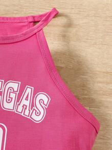 SHEIN 女童 2 件套：字母印花吊带背心和褶皱迷你裙