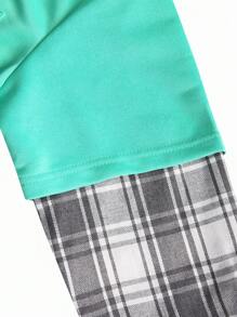 Manfinity Homme Loose Fit Men's Plaid Patched Pocket Drop Shoulder Drawstring 2-In-1 Hoodie - Green - View 5