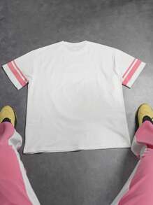 Manfinity EMRG Men Color Block Round Neck Short Sleeve Graphic Print T-Shirt And Pants Set, Minimalist Design - Multicolor - View 2