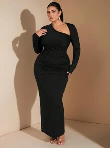 SHEIN BAE Tenues élégantes d'automne pour femmes sortant, robe asymétrique avec découpe oblique pour soirée et rendez-vous, chemise slim à manches longues - Noir - Voir 7