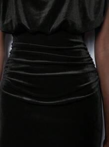 Maija 新品圣诞派对节日优雅都市时尚女士长款天鹅绒腰带连衣裙，无袖，红色，秋冬 - 黑色 - 查看 5