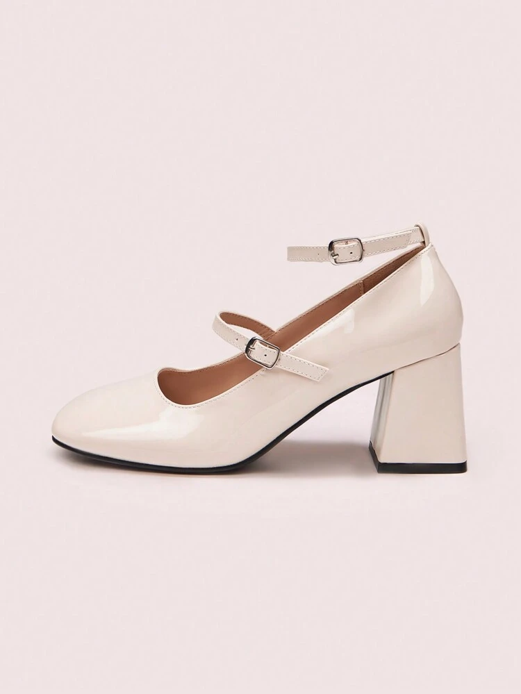 CUCCOO DOLLMOD Damen süße Schnallen-Riemen Quadrat-/Rundspitzen Block-Absatz Lackleder Mary Jane High Heel Schuhe, bequem klassisch für Dates & romantische Anlässe für Weihnachten und Silvester Flair Herbst und Winter