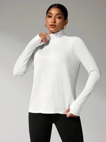 SHEIN Women's Simple Solid Color Stand Collar Casual Sweatshirt - White - View 3