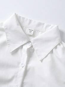 SHEIN 青少年女孩喇叭袖领衬衫 + 开衫背心 + 裤子 3 件套服装 - 灰色 - 查看 12