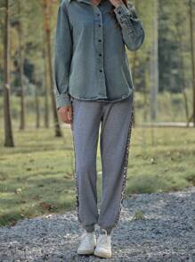 LanaWest Women's Solid Color Stitching Simple Trousers Daily Leisure Fall Cloth For Women - Grey - View 4