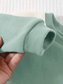 Cozy Pixies 2pcs/Set Baby Boy Decoration Embroidery Colorblock Round Neck Raglan Sleeve Hoodie And Jogger Pants Set