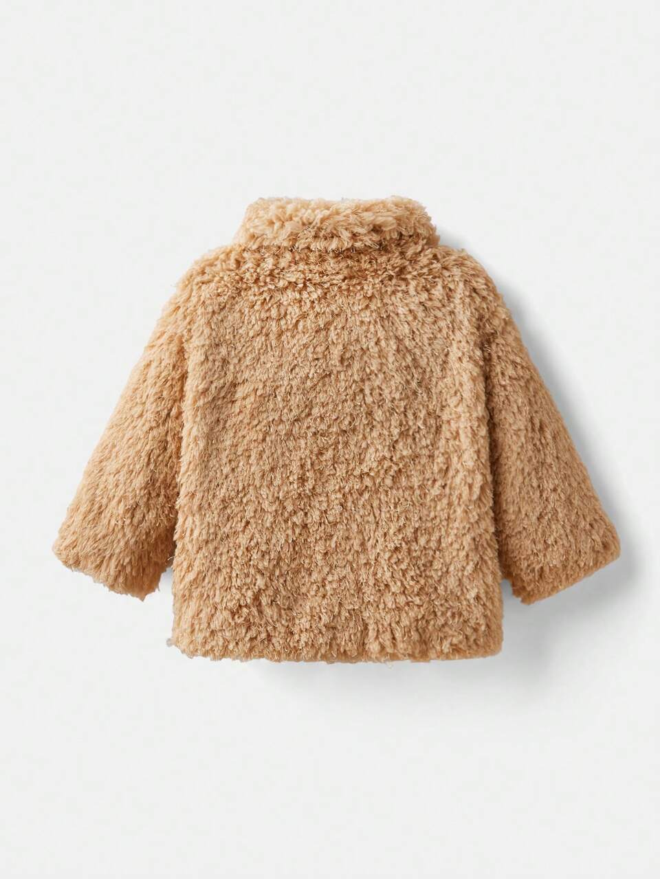 Chaqueta informal de piel sintética de lana con cuello de peluche y parches para niña