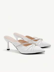 CUCCOO CHICEST French Style 2024 New White Pointed Toe Mules, Women Spring/Summer Artificial Leather, Rhinestone Decor High Heel Sandals Spring Shoes Prom Heels - White - View 2