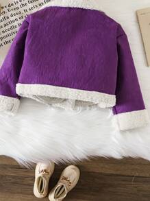 SHEIN 1 件年轻女孩休闲翻领鹅卵石拉链双口袋短夹克 - 紫色 - 查看 5