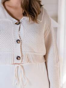 Aralina Curve Soft Knit Collared Button Down Sweater Cardigan - Apricot - View 3