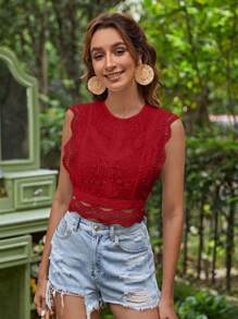 KARISMINA Spring Break Women's Lace Cover Sleeve Button-Down Summer Women Beach White Shirt - Red - View 3