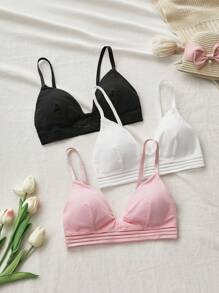 3 件套少女文胸套装，舒适校园装，黑色/粉色/白色 - 彩色 - 查看 1