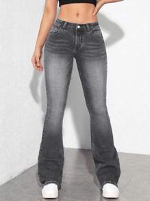 Jeanoix Women Front Button Pocket Simple Denim Casual Pants