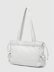 ROMWE Kawaii 复古做旧渐变色和心形印花蝴蝶结细节单肩手提包，宽敞的粉色单肩手提包，配有多个口袋 - 白色 - 查看 6