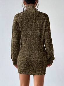 Chiquease 女士立领长袖简约短款套头连衣裙，日常休闲穿着 - 黑色 - 查看 2