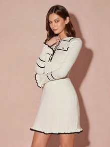 SHEIN Vestido corto elegante de mujer con mangas acampanadas y cuello de cisne, para otoño e invierno