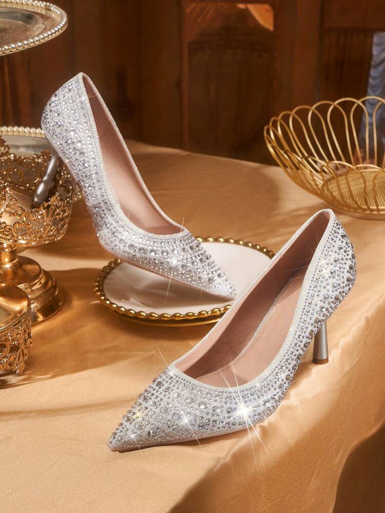 CUCCOO TILAWA Women's Fashion Black Rhinestone Strap High Heel Pointed Toe Hollow Pumps, Suitable For Commuting, Dating, Party, Formal Events Spring Shoes Spring Break Easter Prom Heels For Christmas