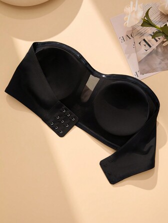 素色網紗拼接抹胸胸罩