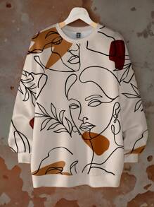 SHEIN LUNE 大码女式休闲简约印花卫衣，秋冬季 - 彩色 - 查看 1