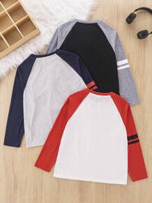 3 件套青少年男童休闲运动拼色针织圆领宽松套头 T 恤套装，适合通勤、上学、日常休闲、旅行和运动，适合春、夏、秋、冬四季 - 彩色 - 查看 7