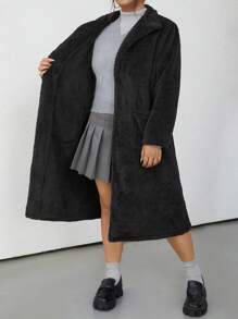 SHEIN EZwear Plus Size Effen Kleur Lange Mouw Zak Casual Hoodie