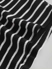 SHEIN MOD Áo thun sọc đỏ không dây xoắn phía trước, Áo thu, Áo dễ thương, Áo, Áo ống trễ vai, Áo đi chơi - Đen và trắng - Xem 4