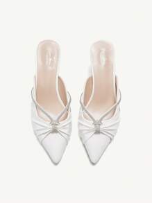 CUCCOO CHICEST French Style 2024 New White Pointed Toe Mules, Women Spring/Summer Artificial Leather, Rhinestone Decor High Heel Sandals Spring Shoes Prom Heels - White - View 1