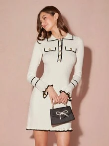 SHEIN Vestido corto elegante de mujer con mangas acampanadas y cuello de cisne, para otoño e invierno