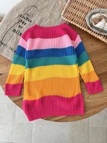 SHEIN LMoss Kids LMoss Baby Girl Colorful Stripe Long Sleeve Sweater Dress, For Autumn & Winter