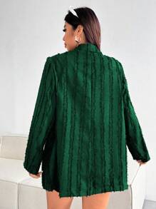Calvaya Blazer holgado de talla grande de un solo botón con textura para otoño - Verde Oscuro - Ver 2