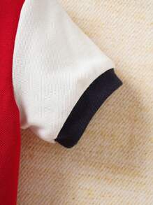 Souflis Souflis بدلة رومبير قصيرة الأكمام مخصصة للأطفال الصغار الذكور، مثالية للإستخدام اليومي، تحتوي على تطريز على الياقة، مناسبة للرحلات الربيعية/ الصيفية - الأحمر - مشاهدة 4