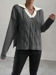 Chiquease Suéter de cuello alto minimalista de mujer con bloqueo de color, adecuado para otoño/invierno