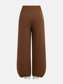 2pcs Tween Girls Casual Geometric Print Fitted Short Ribbed Stretch Pants Set, Fashion Outfit For Fall/Winter - Coffee Brown - View 4