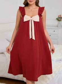 Plus Size Loose Bowknot Decor Frill Trim Camisole Nightgown
